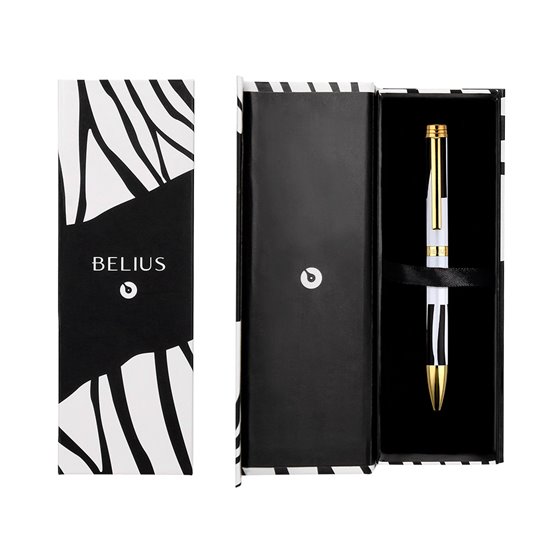 Boligrafo Belius Dualita Cuerpo Blanco Color Negro Tinta Azul Caja De Diseño