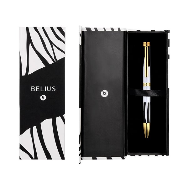 Boligrafo Belius Dualita Cuerpo Blanco Color Negro Tinta Azul Caja De Diseño