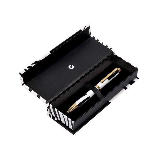 Boligrafo Belius Dualita Cuerpo Blanco Color Negro Tinta Azul Caja De Diseño