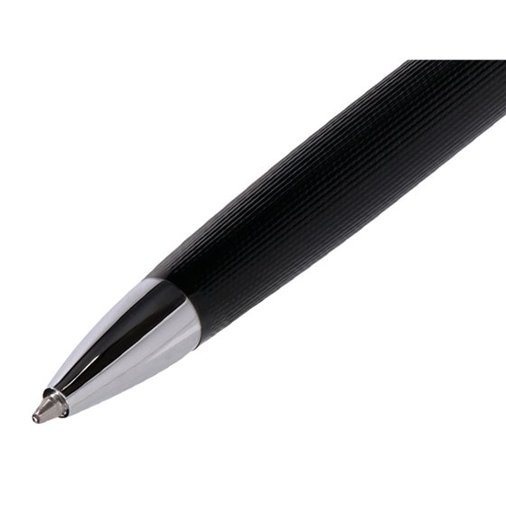 Boligrafo Y Estuche Belius Turbo Aluminio Textura Punteada Negro Y Plateado Tinta Azul Caja De Diseño