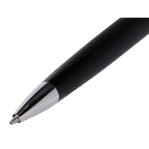 Boligrafo Y Estuche Belius Turbo Aluminio Textura Punteada Negro Y Plateado Tinta Azul Caja De Diseño