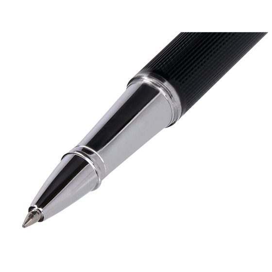 Boligrafo Belius Turbo Aluminio Textura Punteada Color Negro Y Plateado Tinta Azul Caja De Diseño