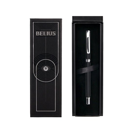 Boligrafo Belius Turbo Aluminio Textura Punteada Color Negro Y Plateado Tinta Azul Caja De Diseño