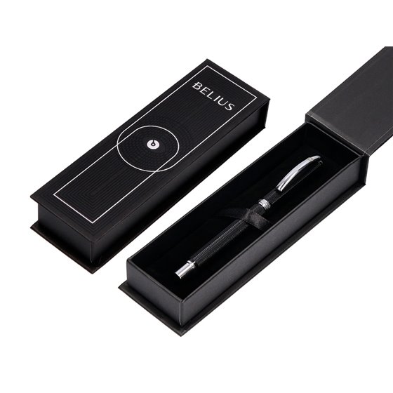 Boligrafo Belius Turbo Aluminio Textura Punteada Color Negro Y Plateado Tinta Azul Caja De Diseño