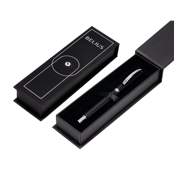 Boligrafo Belius Turbo Aluminio Textura Punteada Color Negro Y Plateado Tinta Azul Caja De Diseño