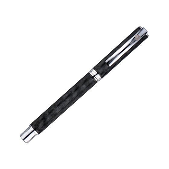 Boligrafo Belius Turbo Aluminio Textura Punteada Color Negro Y Plateado Tinta Azul Caja De Diseño