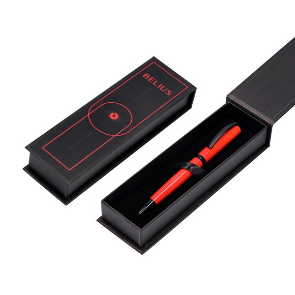 Boligrafo Belius Turbo Aluminio Color Rojo Y Negro Tinta Azul Caja De Diseño