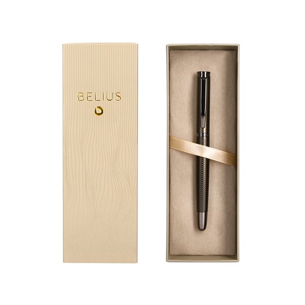 Boligrafo Belius Neptuno Aluminio Textura Wavy Color Caqui Tinta Azul Caja De Diseño
