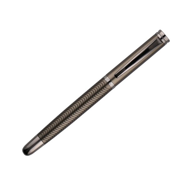 Boligrafo Belius Neptuno Aluminio Textura Wavy Color Caqui Tinta Azul Caja De Diseño