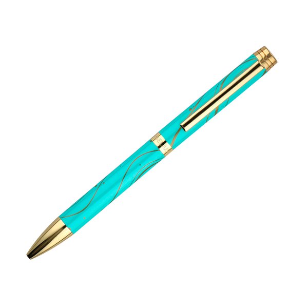 Boligrafo Belius Aqua Aluminio Color Turquesa Y Dorado Tinta Azul Caja De Diseño