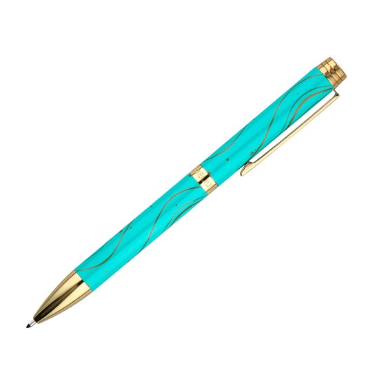 Boligrafo Belius Aqua Aluminio Color Turquesa Y Dorado Tinta Azul Caja De Diseño