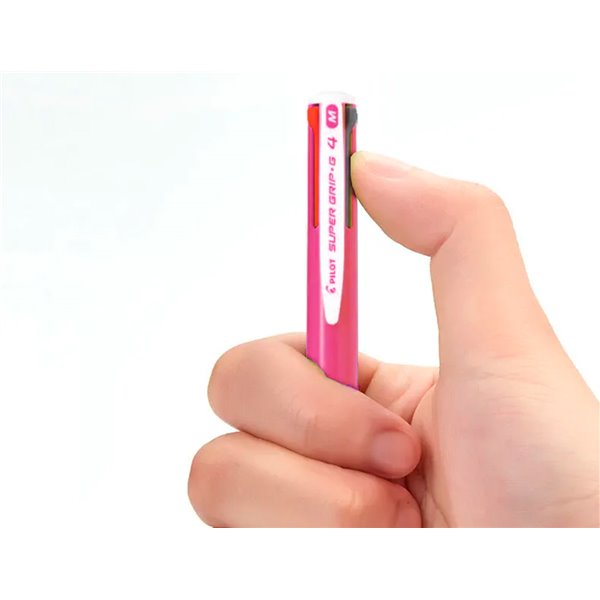 Boligrafo Pilot Super Grip G 4 Colores Retractil Sujecion De Caucho Tinta Base De Aceite Cuerpo Color Rosa