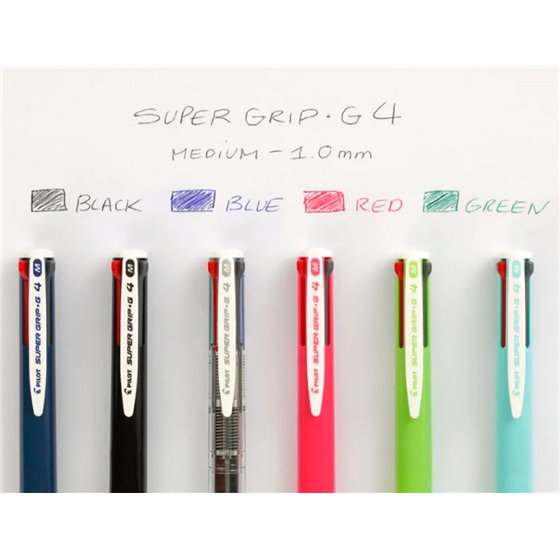 Boligrafo Pilot Super Grip G 4 Colores Retractil Sujecion De Caucho Tinta Base De Aceite Cuerpo Color Negro