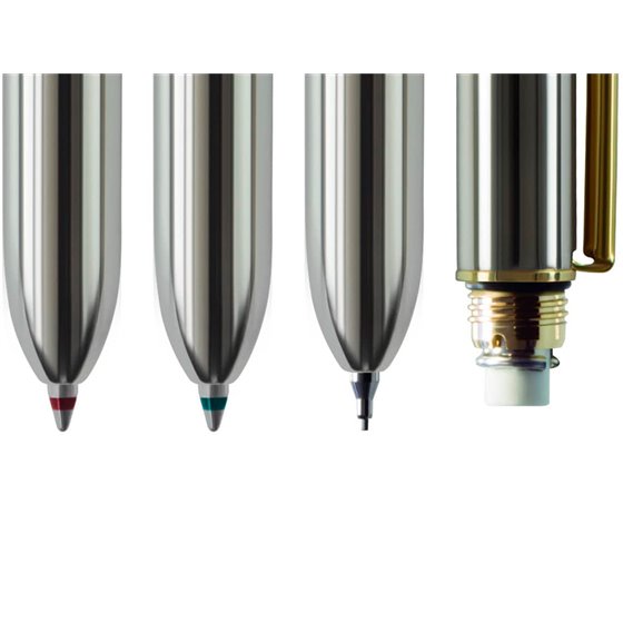 Boligrafo Milan Multifuncion Cromado Adornos Dorados Azul/Rojo/Portaminas 0,5 Mm/ Goma De Borrar En Caja Metal