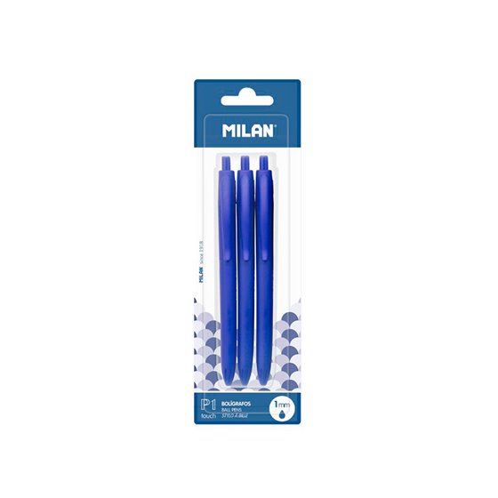 Boligrafo Milan P1 Retractil 1 Mm Touch Azul Blister De 3 Unidades
