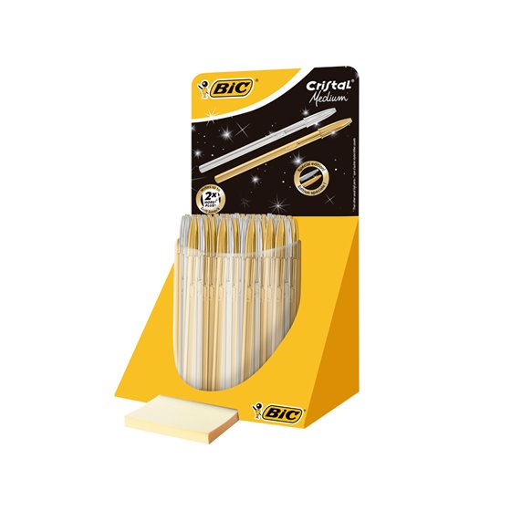 Boligrafo Bic Cristal Linea Celebration Dorado Y Plateado Expositor De 40 Unidades Surtidas