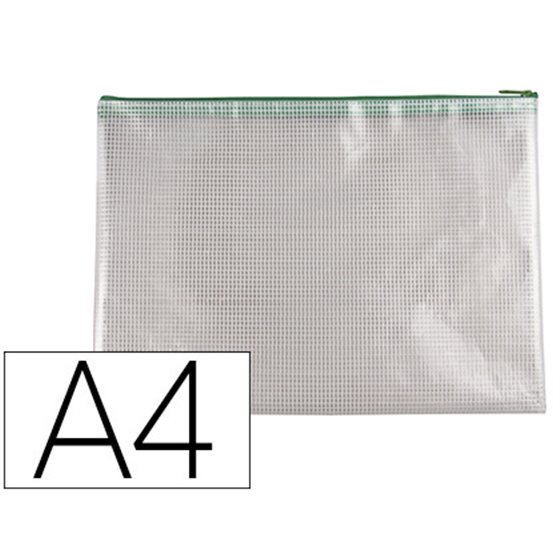 Bolsa Multiusos Q-Connect Malla Din A4 Apertura Superiorcon Cremallera Verde