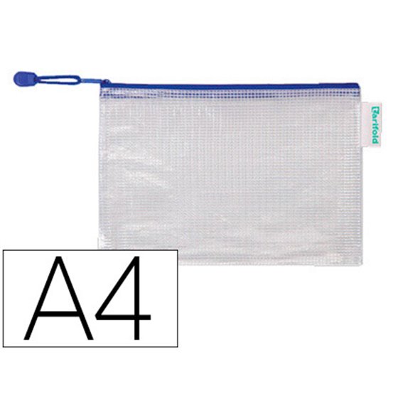 Bolsa Multiusos Tarifold Pvc Din A4 Apertura Superior Con Cremallera Portaboligrafo Y Correa Azul