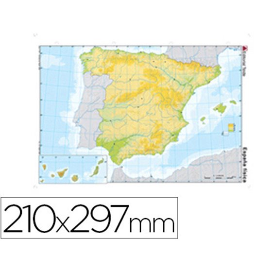 Mapa Mudo Color Din A4 España Fisico