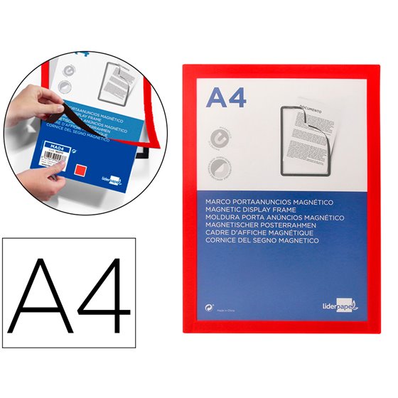 Marco Porta Anuncios Liderpapel Magnetico Din A4 Dorso Adhesivo Removible Color Rojo