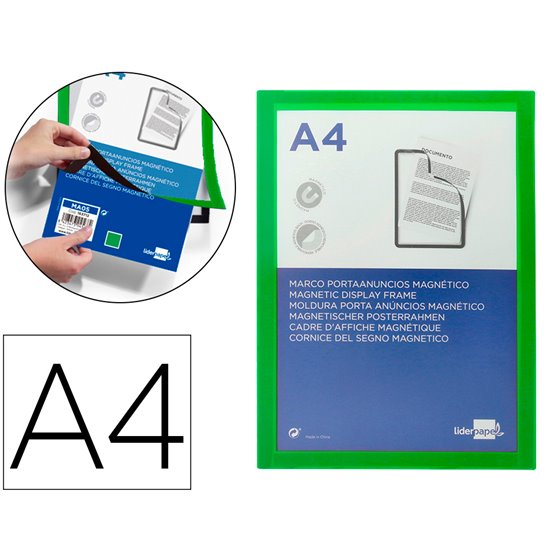 Marco Porta Anuncios Liderpapel Magnetico Din A4 Dorso Adhesivo Removible Color Verde