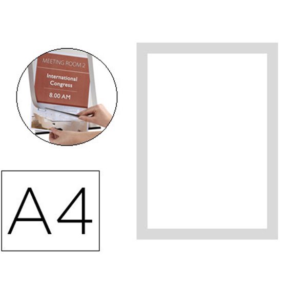 Marco Porta Anuncios Q-Connect Magneto Din A4 Dorso Adhesivo Removible Color Plata Pack De 2 Unidades