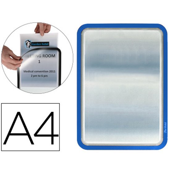 Marco Porta Anuncios Tarifold Magneto Din A4 Dorso Adhesivo Removible Color Azul Pack De 2 Unidades