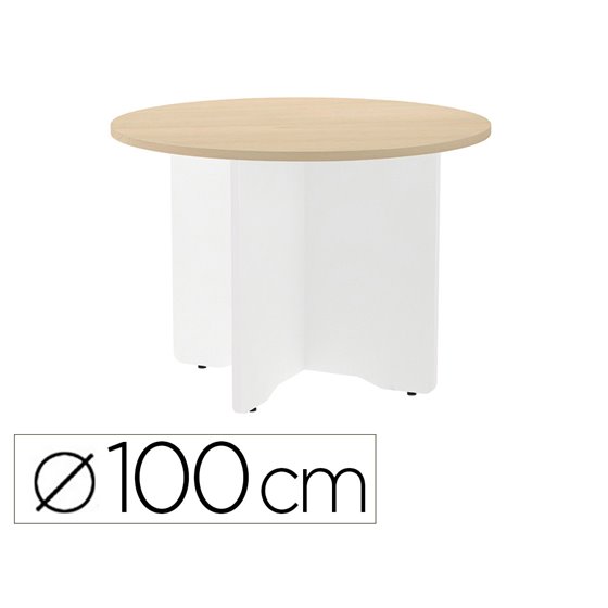 Mesa De Reunion Rocada Redonda 3005Aw01 Estructura Madera En Aspas Color Blanco Tablero Haya 100Cm Diametro