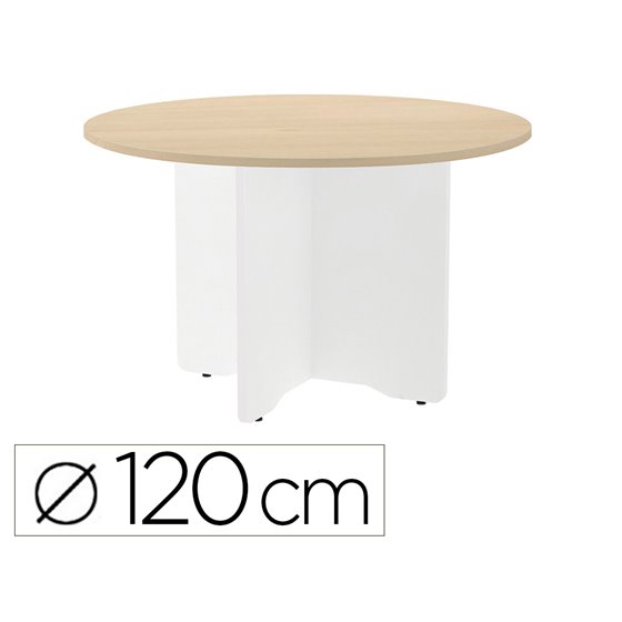 Mesa De Reunion Rocada Redonda 3006Aw01 Estructura Madera En Aspas Color Blanco Tablero Haya 120Cm Diametro