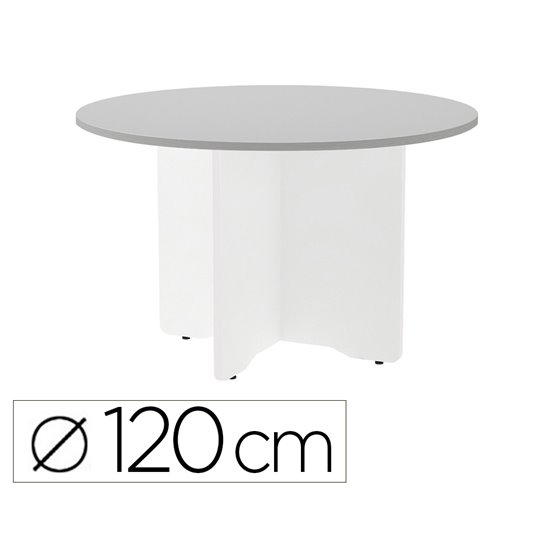 Mesa De Reunion Rocada Redonda 3006Aw02 Estructura Madera En Aspas Color Blanco Tablero Gris 120Cm Diametro