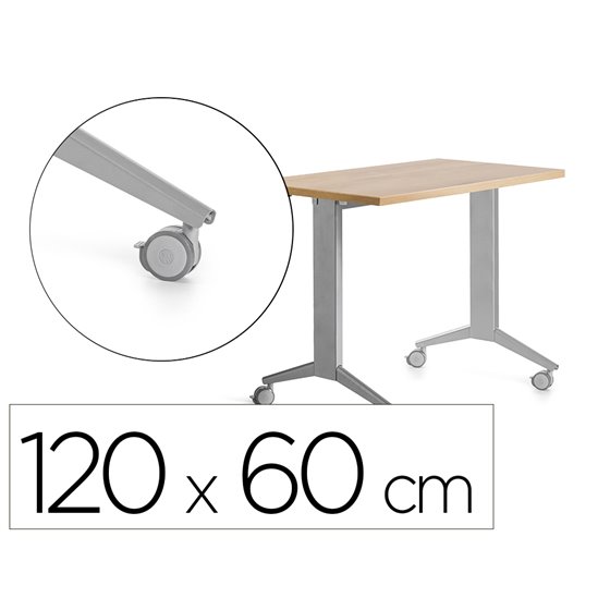 Mesa Rocada 2000Fd08 Con Tablero Abatible Color Aluminio/Roble 120X60 Cm