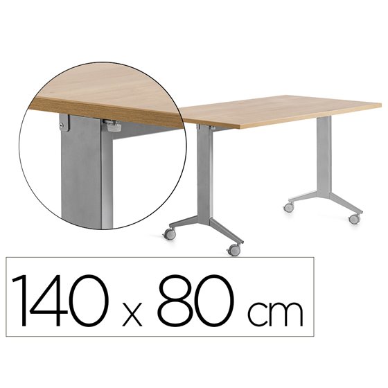 Mesa Rocada 2001Fd08 Con Tablero Abatible Color Aluminio/Roble 140X80 Cm