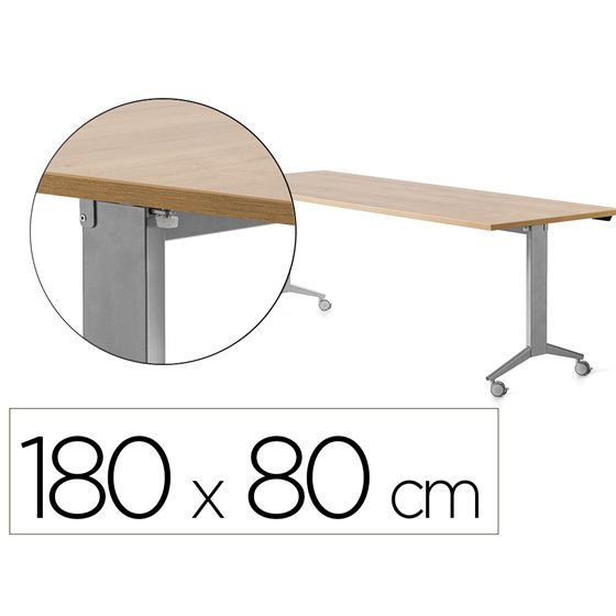 Mesa Rocada 2003Fd08 Con Tablero Abatible Color Aluminio/Roble 180X80 Cm