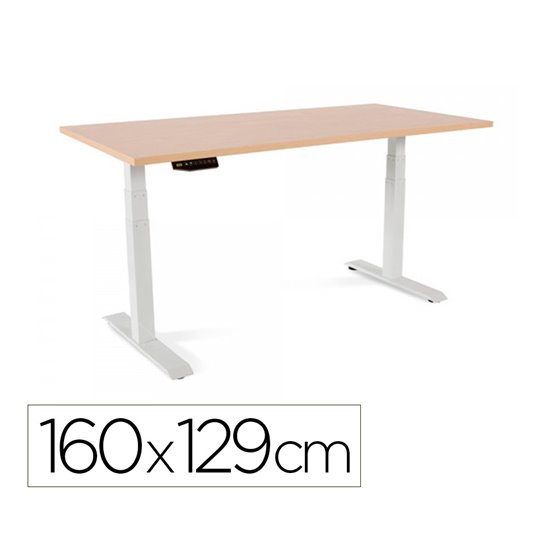 Mesa Rocada Regulable En Altura Electricamente Hasta 129 Cm Estructura De Acero Tablero 160 Cm Color Haya