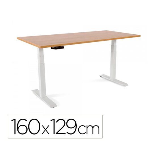Mesa Rocada Regulable En Altura Electricamente Hasta 129 Cm Estructura De Acero Tablero 160 Cm Color Roble
