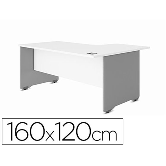 Mesa Rocada Serie Work 160X120 Cm Derecha Acabado Ab04 Aluminio/Blanco