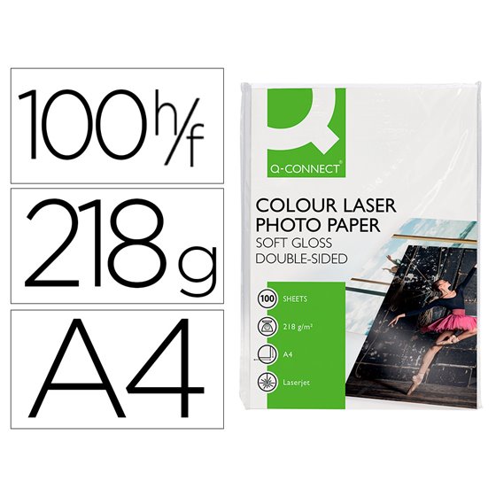Papel Q-Connect Foto Glossy Din A4 Para Fotocopiadoras E Impresoras Laser Paquete De 100 Hojas De 218 Gr