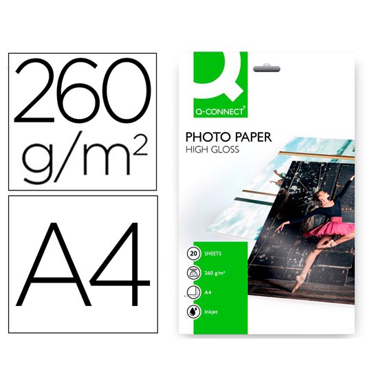 Papel Q-Connect Foto Glossy Kf02163 Din A4 Alta Calidad Digital Photo Para Ink-Jet Bolsa De 20 Hojas De 260 Gr