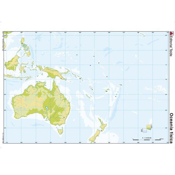 Mapa Mudo Color Din A4 Oceania Fisico