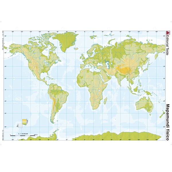 Mapa Mudo Color Din A4 Planisferio Fisico