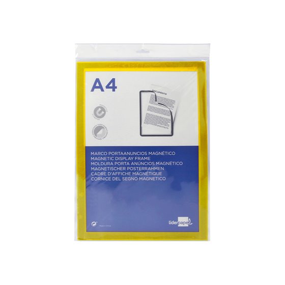 Marco Porta Anuncios Liderpapel Magnetico Din A4 Dorso Adhesivo Removible Color Amarillo