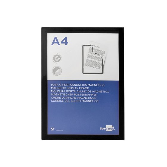 Marco Porta Anuncios Liderpapel Magnetico Din A4 Dorso Adhesivo Removible Color Negro