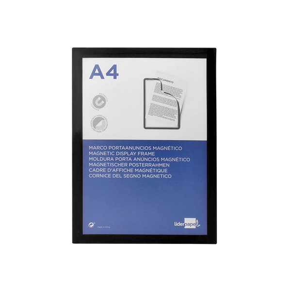 Marco Porta Anuncios Liderpapel Magnetico Din A4 Dorso Adhesivo Removible Color Negro