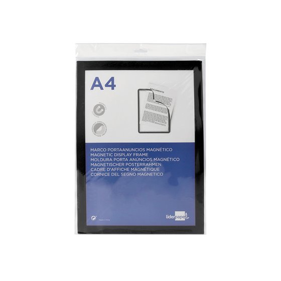 Marco Porta Anuncios Liderpapel Magnetico Din A4 Dorso Adhesivo Removible Color Negro