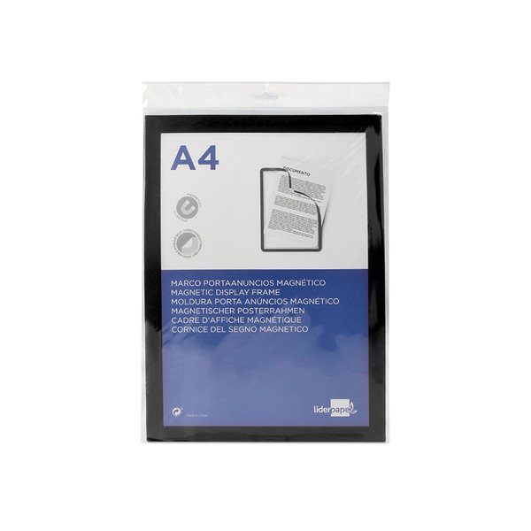 Marco Porta Anuncios Liderpapel Magnetico Din A4 Dorso Adhesivo Removible Color Negro