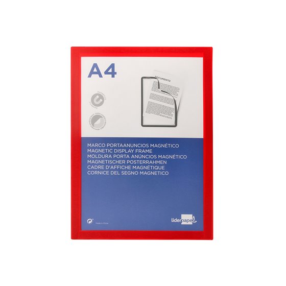 Marco Porta Anuncios Liderpapel Magnetico Din A4 Dorso Adhesivo Removible Color Rojo
