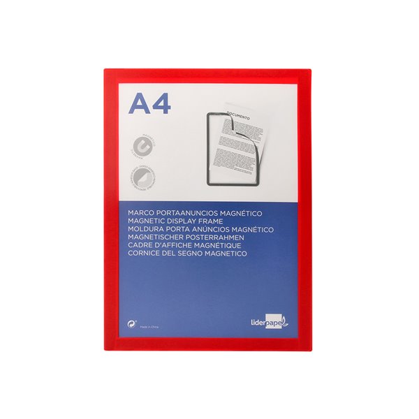 Marco Porta Anuncios Liderpapel Magnetico Din A4 Dorso Adhesivo Removible Color Rojo