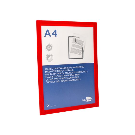 Marco Porta Anuncios Liderpapel Magnetico Din A4 Dorso Adhesivo Removible Color Rojo