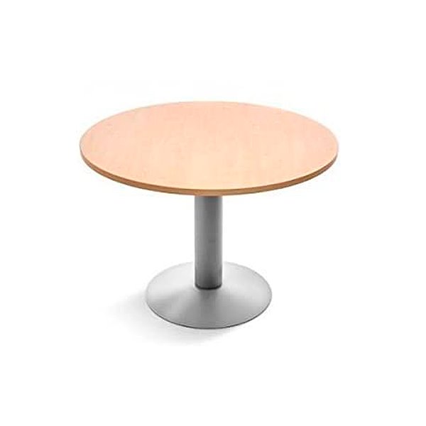 Mesa De Reunion Rocada Meeting 3005Atw01 Estructura Columna Acero Blanco Tablero Madera Haya 100 Cm Diametro