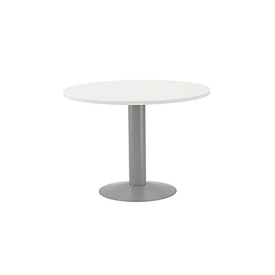 Mesa De Reunion Rocada Meeting 3006At04 Estructura Columna Acero Gris Tablero Madera Blanco 120 Cm Diametro